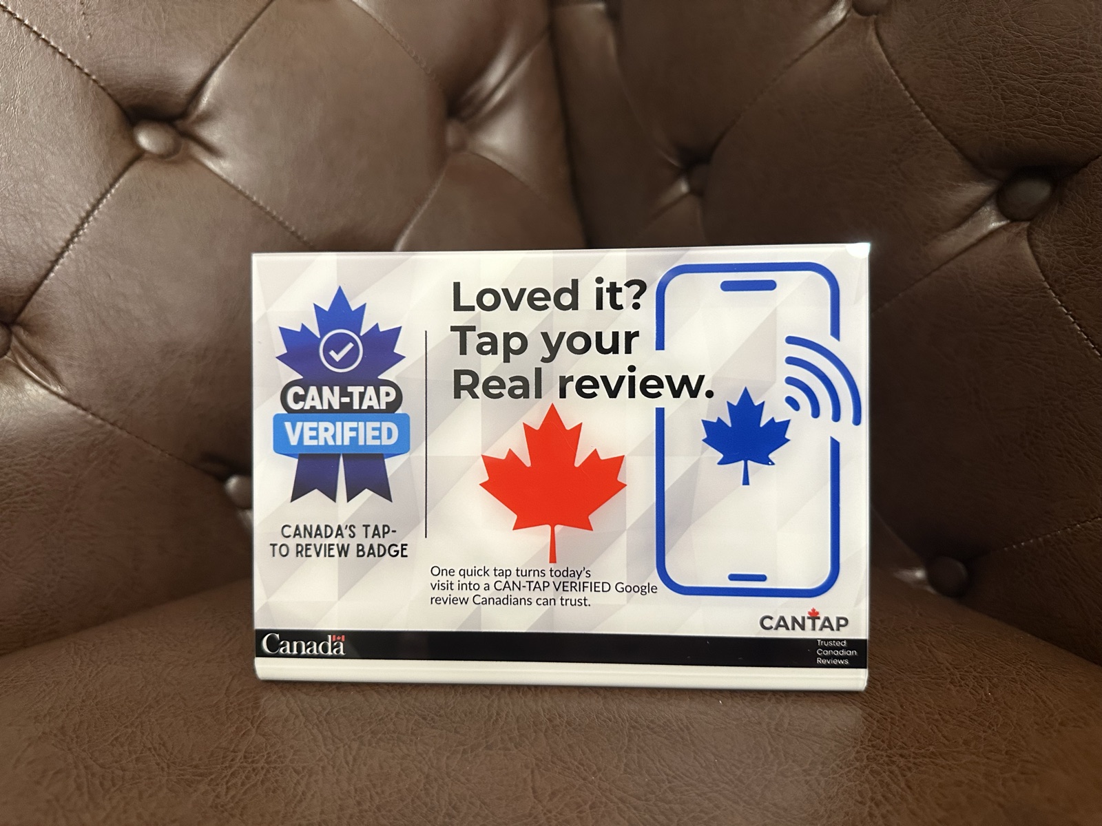 CAN-TAP Verified NFC review sign — every business on the Canadian Verified Network runs one of these